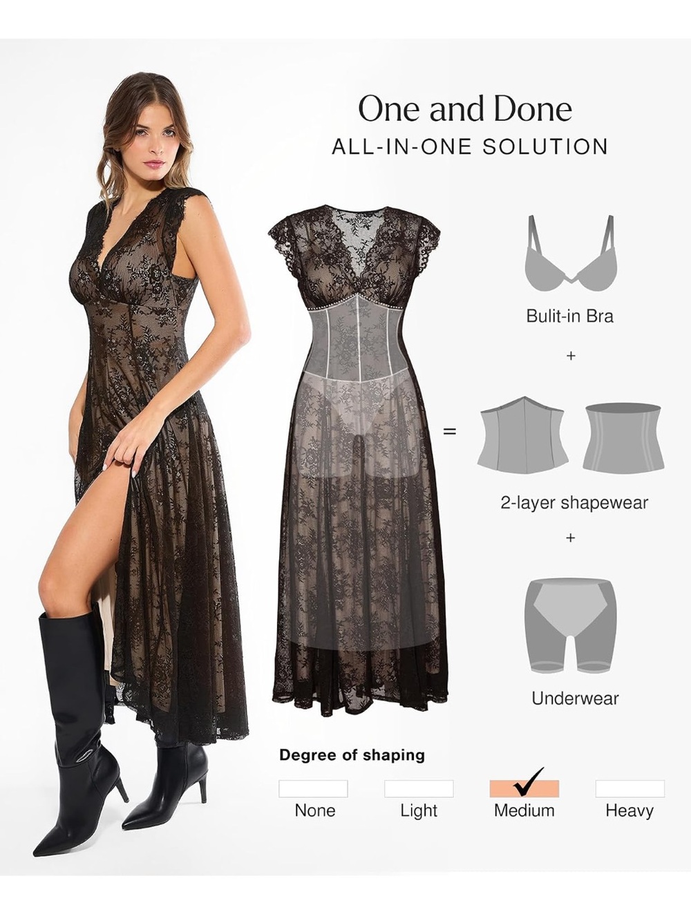 Black Lace Maxi Slip Dress with Built-In Shapewear